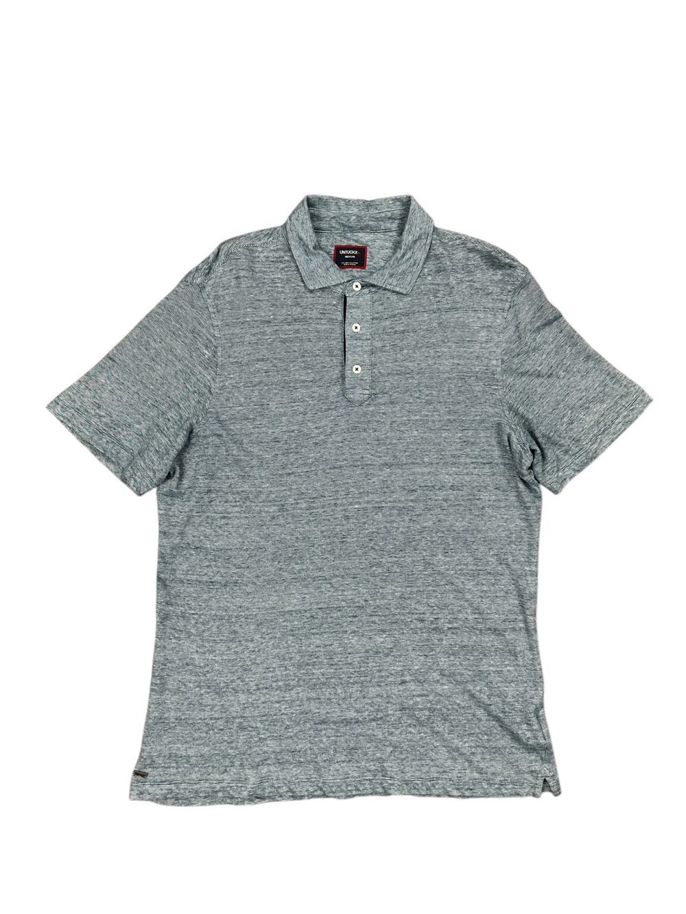 UNTUCKit Bardini Linen Blend Micro Stripe Regular Fit Polo Blue — Size Medium